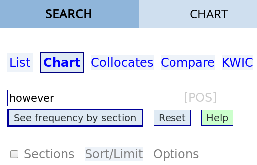 the search box for comparing different sections of the corpus